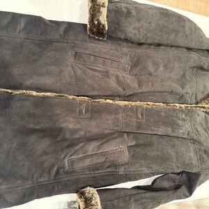 Kenneth Cole Charcoal Suede Jacket with Faux Fur